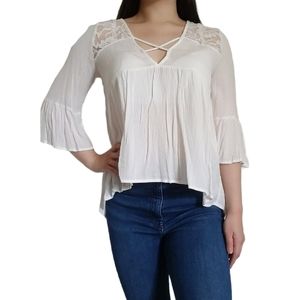 White Lace V-Neck Blouse